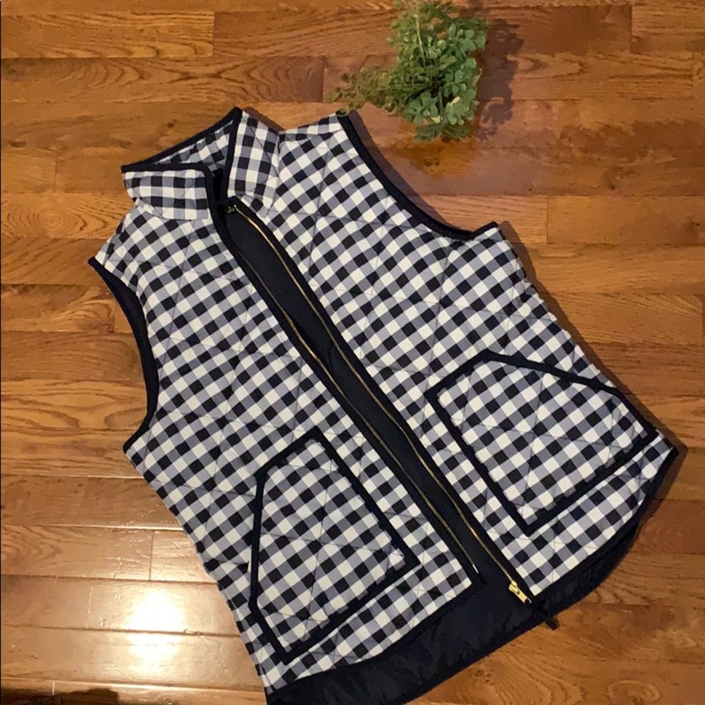 J CREW Navy Gingham Vest
